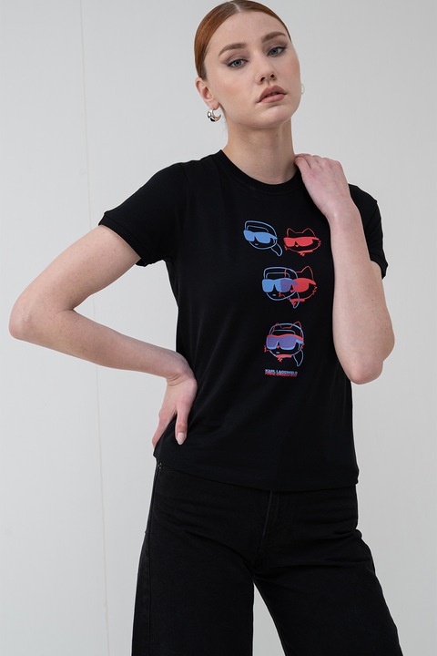 Karl Lagerfeld, Tricou slim fit de bumbac organic Ikon, Rosu/Negru/Albastru