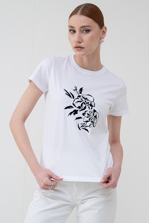 Karl Lagerfeld, Tricou cu imprimeu grafic, Alb/Negru/Gri