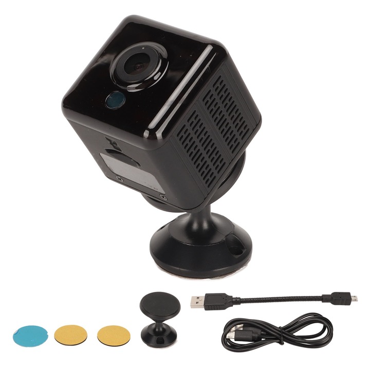 Camera de supraveghere mini Jormftte Q15, 1080P, viziune nocturna, senzor de miscare PIR, neagra