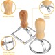 Set de 6 forme pentru ravioli, Axroad Mall, Cu maner de protectie, Margine zimtata, Piese de diferite marimi confectionate din inox pentru a face fursecuri in forma de cerc, stea, inima, Lemn/Metal, 14x9x9.5 cm, Maro/Argintiu