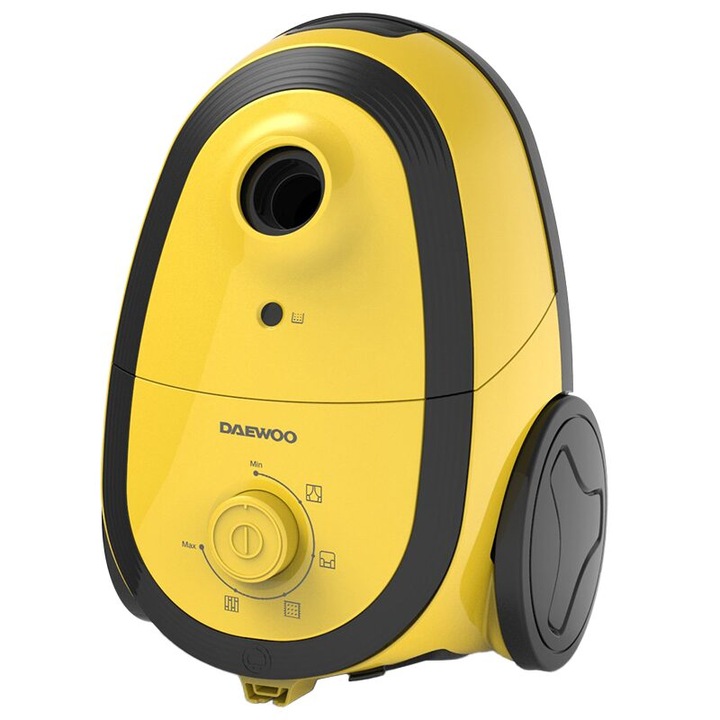 Daewoo Porzsákos porszívó, Hepa szűrő, Rozsdamentes cső, 700 W, Automata kábeltekercs, sárga