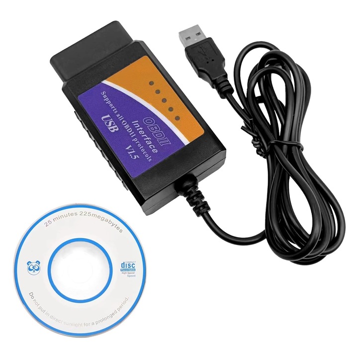 Autódiagnosztikai eszköz, Axroad Mall, USB, Több márka, Támogatja a legtöbb OBD2 protokollt, Támogatja a 12V-os benzines járműveket, Feszültség 9V/15V, Műanyag, Fekete