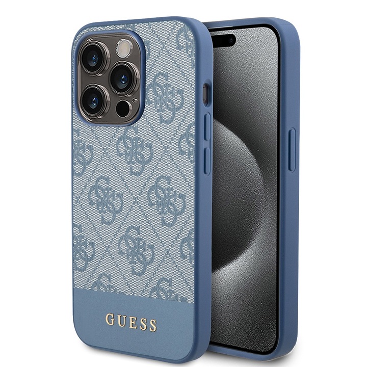 Оригинален калъф Guess iPhone 15 Pro Max Hardcase 4G Stripe Collection, GUHCP15XG4GLBL, син