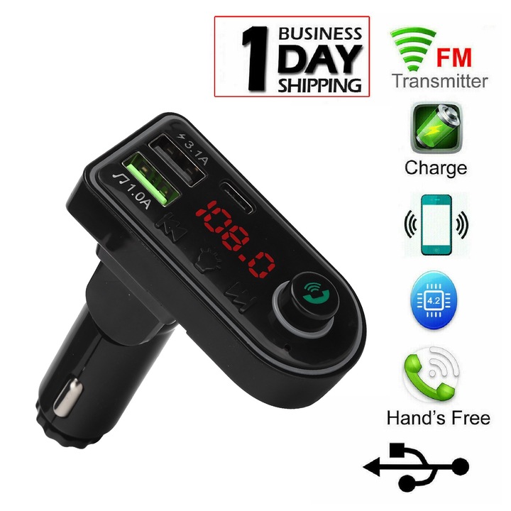 Jormftte autós MP3 lejátszó, Bluetooth 5.0, LED kijelző, 2 USB port, 12V-24V