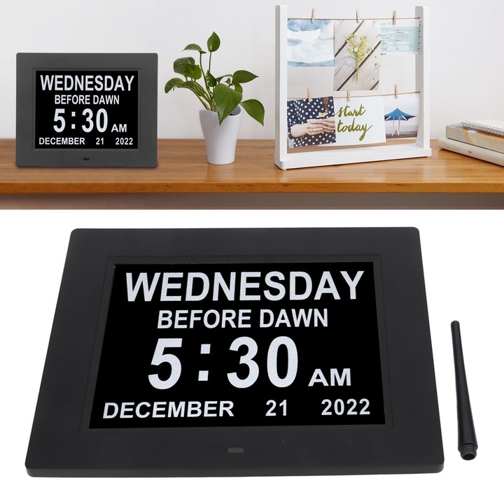 Jormftte digitális falióra 8 hüvelykes fekete ébresztőóra 8 nyelven 110-240V