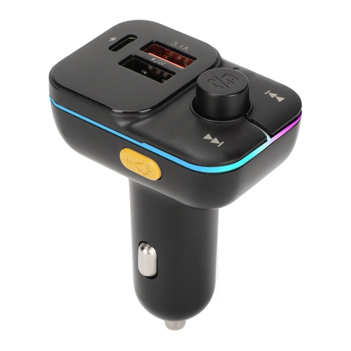 Jormftte Bluetooth 5.0 FM adó autóba, hangulatvilágítással, 12-24V