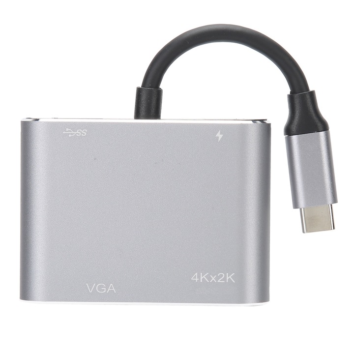 4 az 1-ben alumíniumötvözet adapter TYPE-C-ről USB + HDMI + VGA + TYPE-C-re
