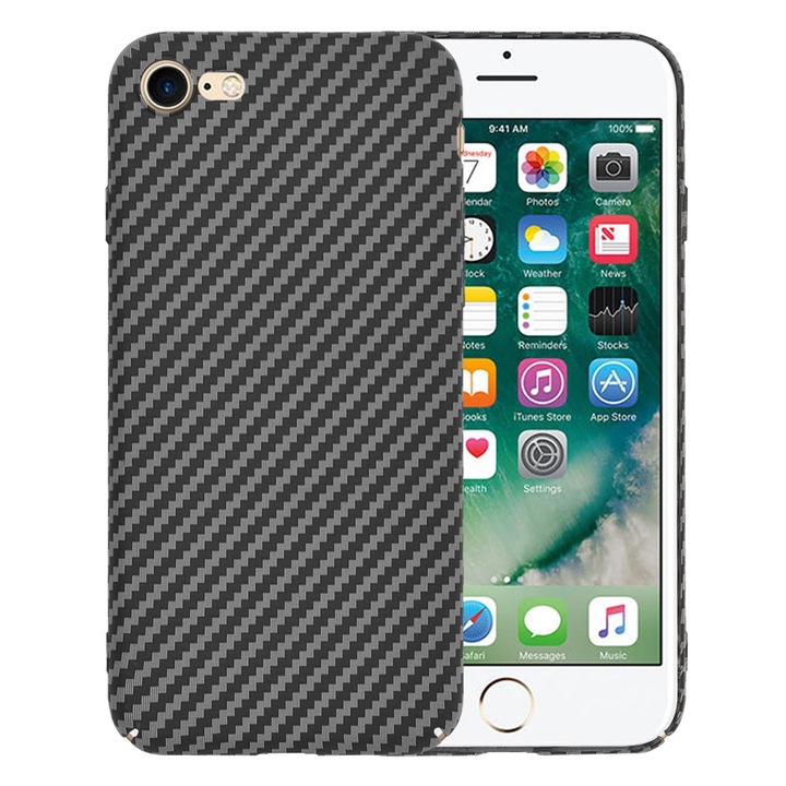 Védőtok iPhone 7 / iPhone 8 / iPhone SE 2, SE 2020 / iPhone SE 3, SE 2022, UIQ® Carbonite, Ultra Slim, Prémium minőségű, Ujjlenyomat-mentes, Fekete