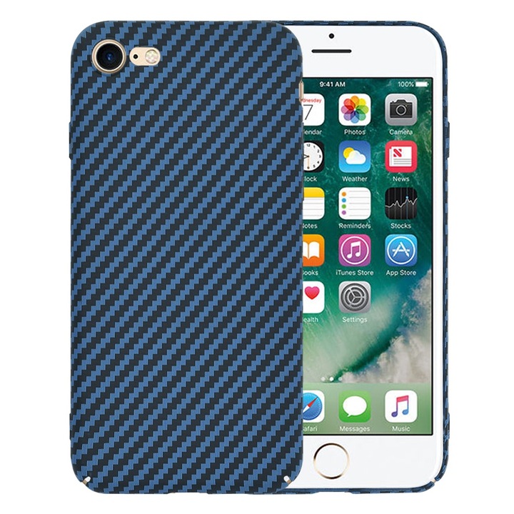Védőtok iPhone 7 / iPhone 8 / iPhone SE 2, SE 2020 / iPhone SE 3, SE 2022, UIQ® Carbonite, Ultra Slim, Prémium minőségű, Ujjlenyomat-mentes, Kék