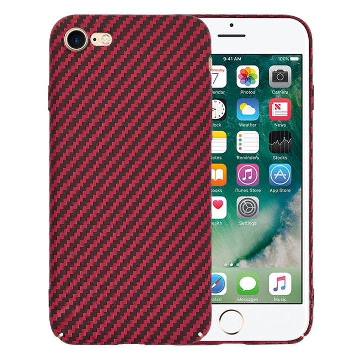 Védőtok iPhone 7 / iPhone 8 / iPhone SE 2, SE 2020 / iPhone SE 3, SE 2022, UIQ® Carbonite, Ultra Slim, Prémium minőségű, Ujjlenyomat-mentes, Piros