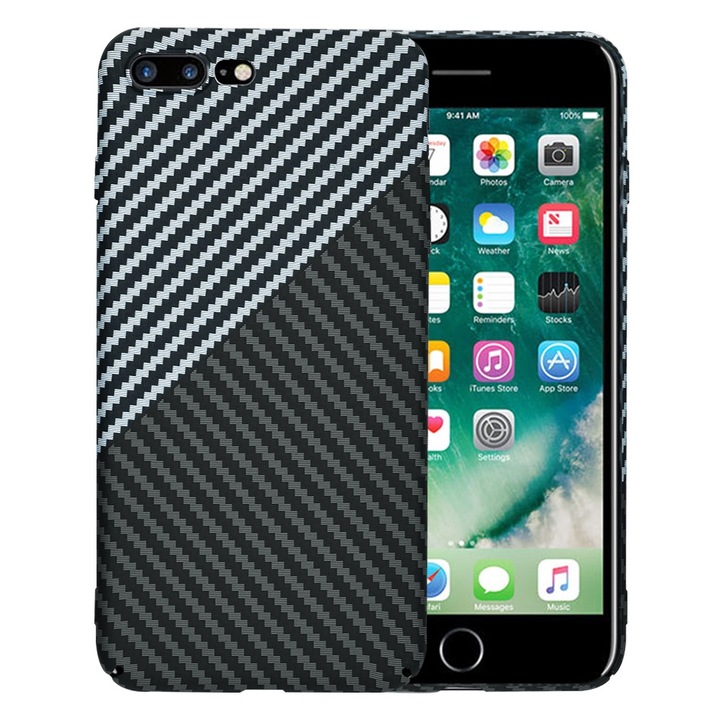 Husa Protectie compatibila cu iPhone 7 Plus/iPhone 8 Plus, MaiDestept, M66, Policarbonat, Lexgard, Stealth Metal Gray