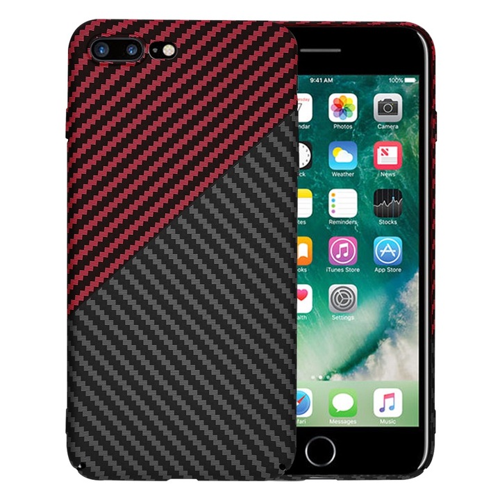 Husa Protectie compatibila cu iPhone 7 Plus/iPhone 8 Plus, MaiDestept, M56, Policarbonat, Lexgard, Noble Red Vortex