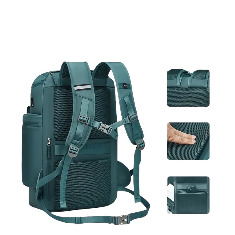 Rucsac Premium, Cracos®, verde, capacitate 30L, 55x31x20 cm, port USB, compartimente separate pentru laptop si Incaltaminte, Impermeabil, ideal pentru calatorii sau activitati zilnice