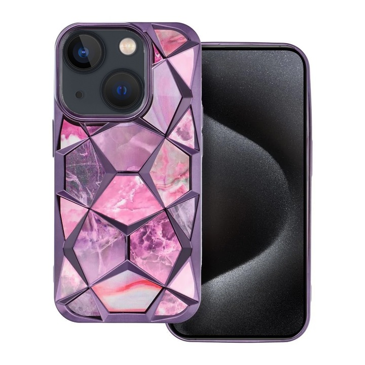 Husa pentru Apple iPhone 13, 3D Prism, Design 2 in 1, Protectie camere, Margini electroplacate, Aderenta, Durabila, Antisoc, Rezistenta la impact, Anti-ingalbenire, Culoare Violet