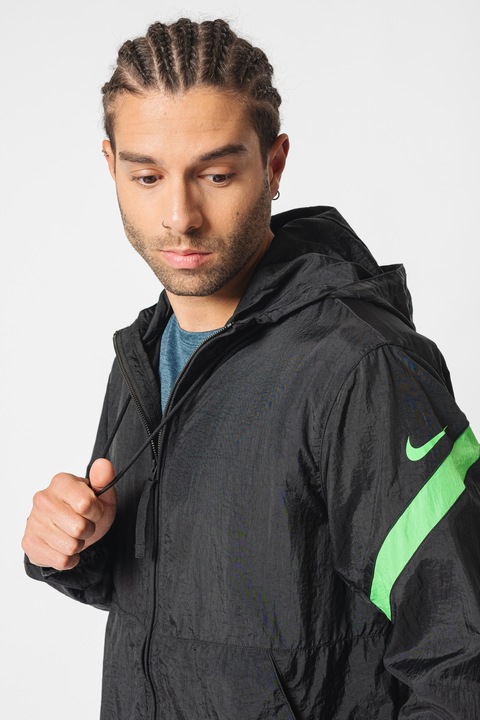 Nike, Jacheta lejera, pentru fotbal, Negru/Verde electric, L
