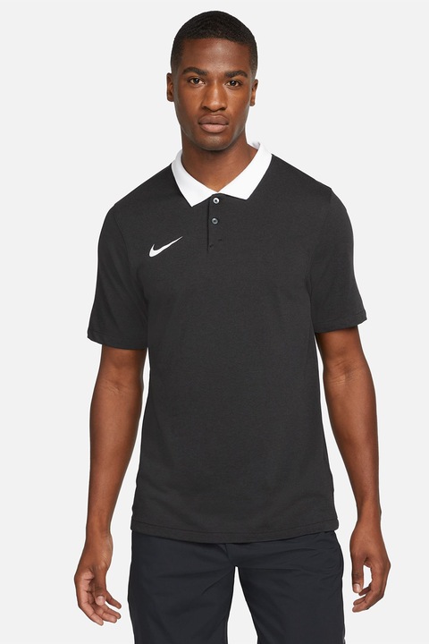 Nike, Футболна тениска с Dri-Fit и яка, Бял/Черен