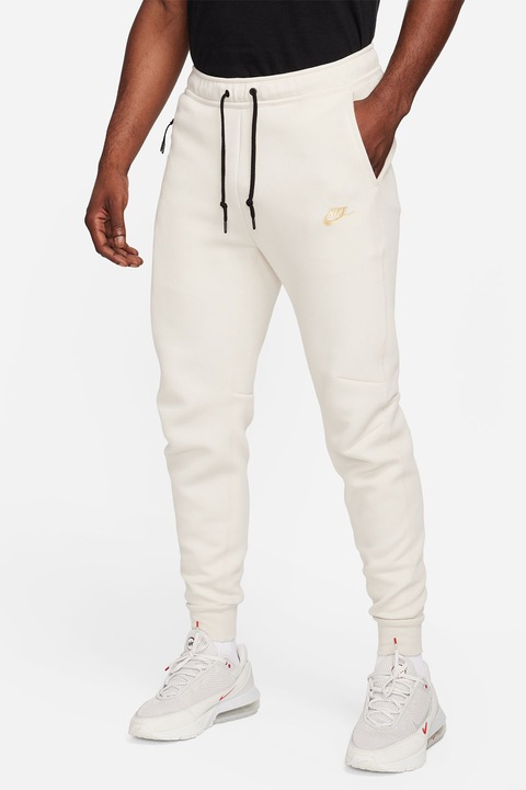 Nike, Pantaloni de trening din amestec de bumbac cu logo Tech, Alb murdar