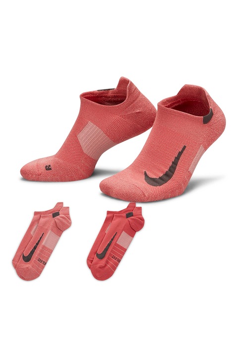 Nike, Set de sosete unisex pana la glezna pentru alergare Multiplier -2 perechi, Caramiziu