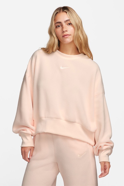 Nike, Bluza de trening crop supradimensionata plusata, Roz pal