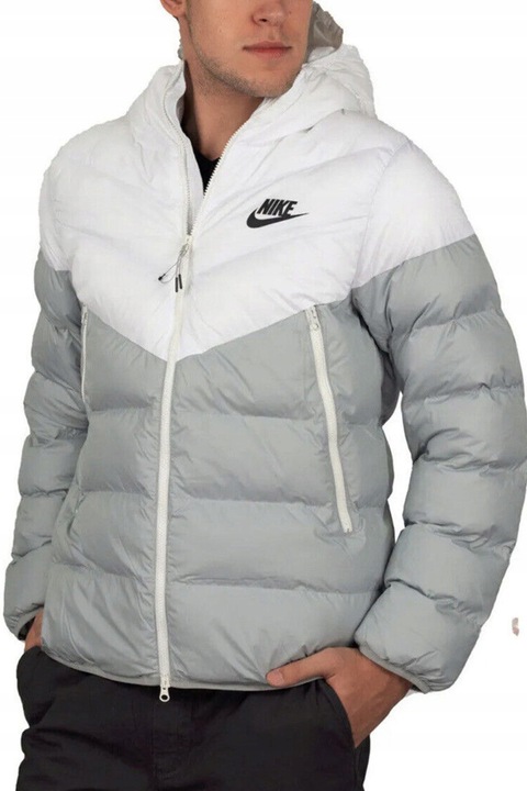 Nike, Geaca cu buzunare cu fermoar, Alb/Gri cenusiu, S