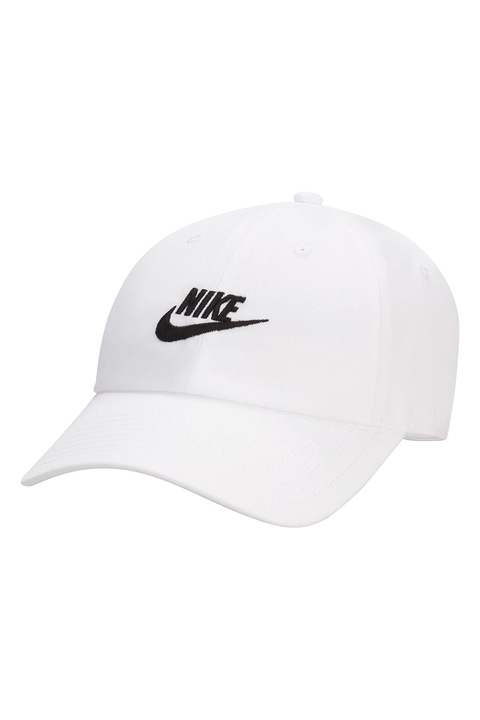 Nike, Унисекс регулируема шапка Fly с бродирано лого, Бял/Черен