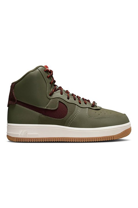 Nike, Pantofi sport inalti din piele cu insertii din material textil Air Force Sculpt Wild, Maro, Kaki, 5