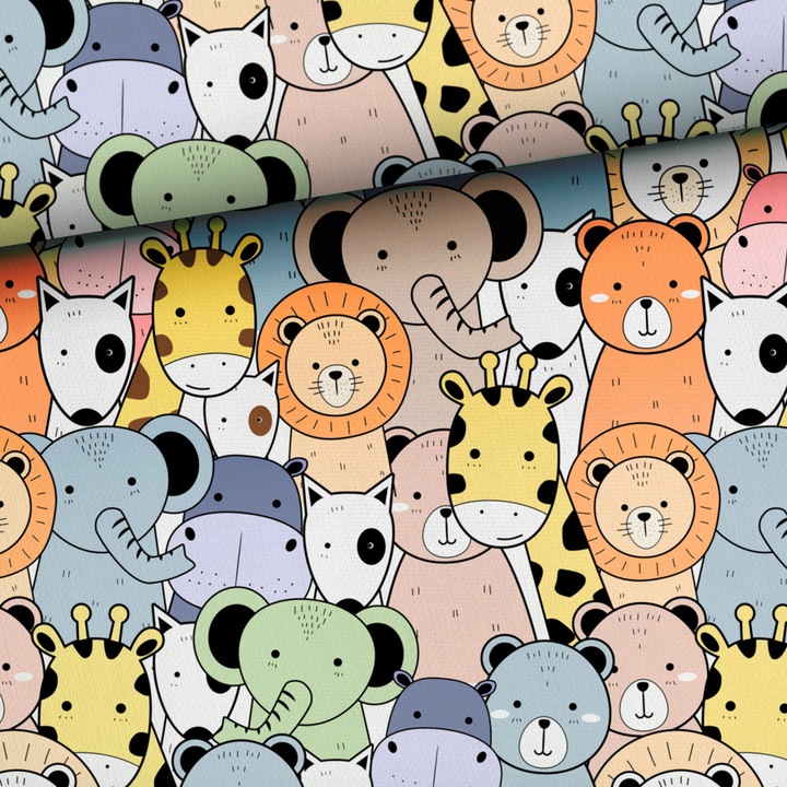 Material textil, Bumbac imprimat O gradina zoologica colorata, bumbac 100%