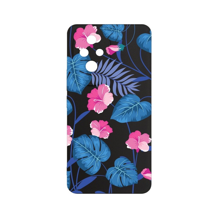 Husa pentru Honor 200 Pro, BestCase® Slim SIlicon 0.8MM, Tropical Blue Flowers, Protectie Camera, Antisoc, Rezistenta la uzura, c-B 112