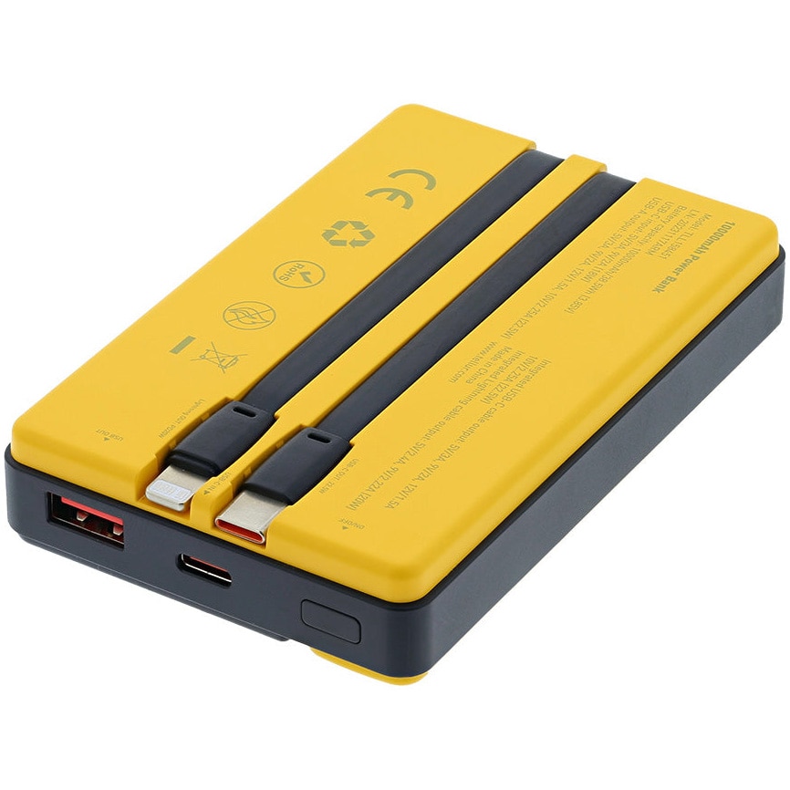 Acumulator extern Tellur 10000mAh, USB-C Lightning cabluri incorporate,  PD, Galben