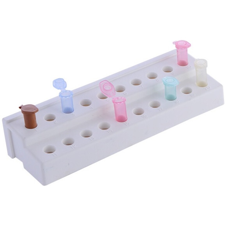 Suport pentru tuburi de microcentrifuga de 1.5- 2 ml, 24 locuri, alb, 215 x 70 x 40 mm, 8 buc