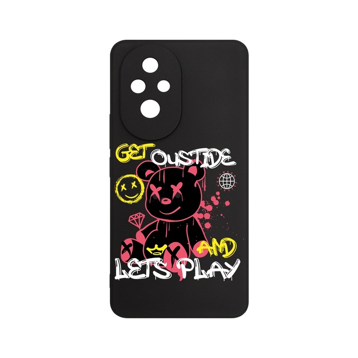 Силиконов калъф BestCase за Honor 200 Pro, Teddy Bear Lets Play, Slim SIlicon 0.8MM, Camera Protection, Black, c-B 1554