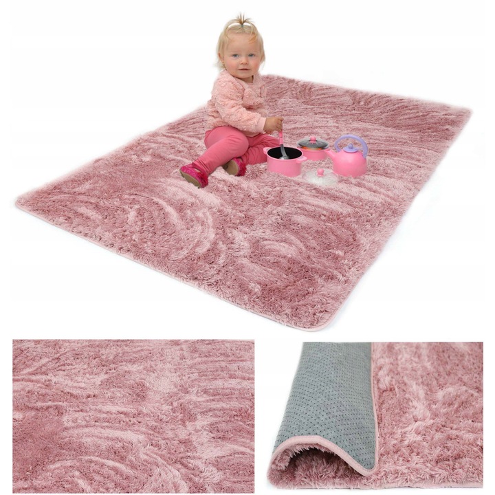 Covor Pufos, elSimone Dreptunghiular, Shaggy Softi, Microfibra, Moale, Plusat, Lavabil, Ideal Pentru Living, Dormitor, Camera Copiilor, Potrivit Pentru Alergici, 50x70, 25 mm