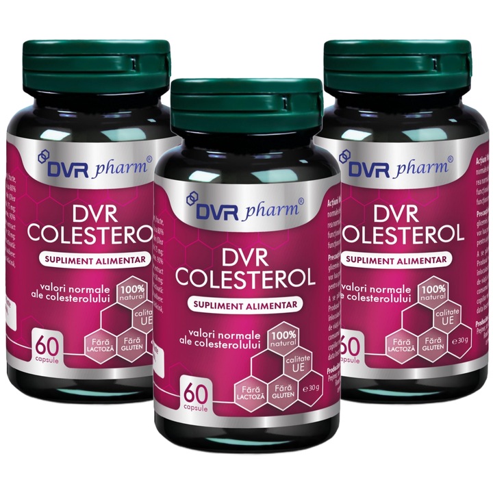 Pachet DVR Colesterol, mentine valorile normale ale colesterolului si trigliceridelor, 3x60cps, DVR Pharm