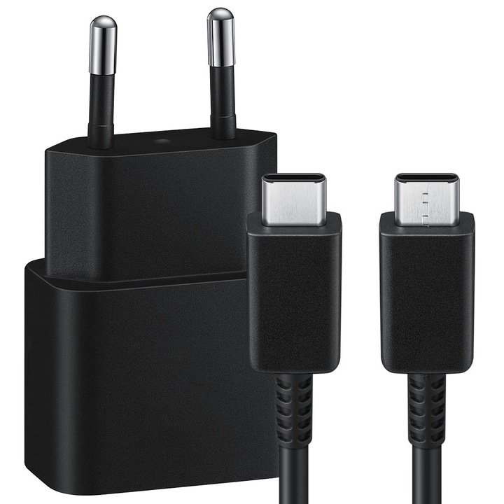 Incarcator Fast Charge pentru Samsung, 25W, Cablu USB Tip C la Tip C, PowerDelivery, 3A, Negru
