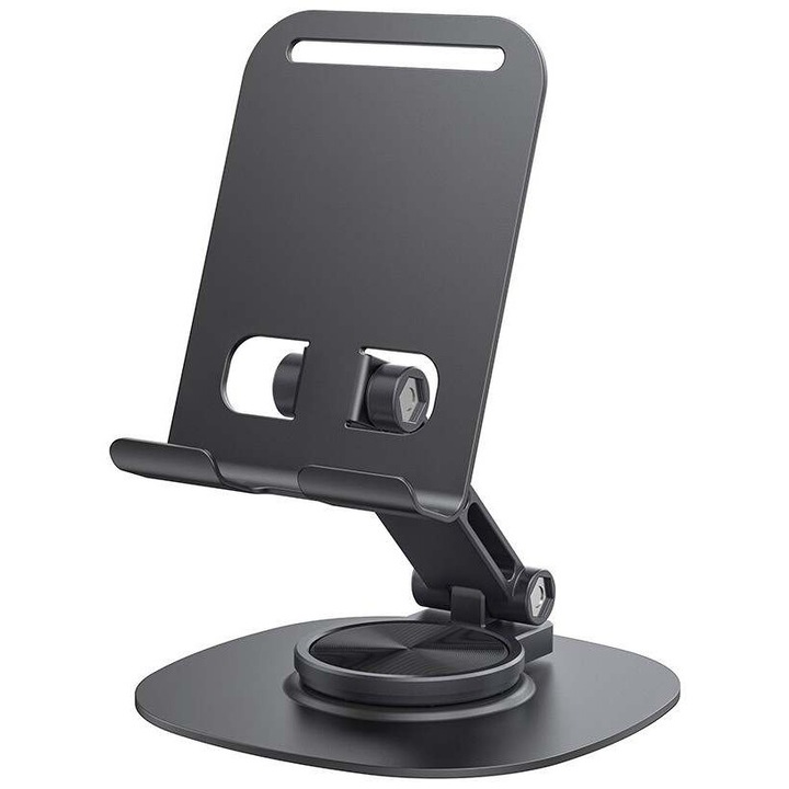 Telefontartó 360°-ban forgatható, összecsukható, univerzálisan állítható szög, elegáns design és maximális funkcionalitás, fekete fém