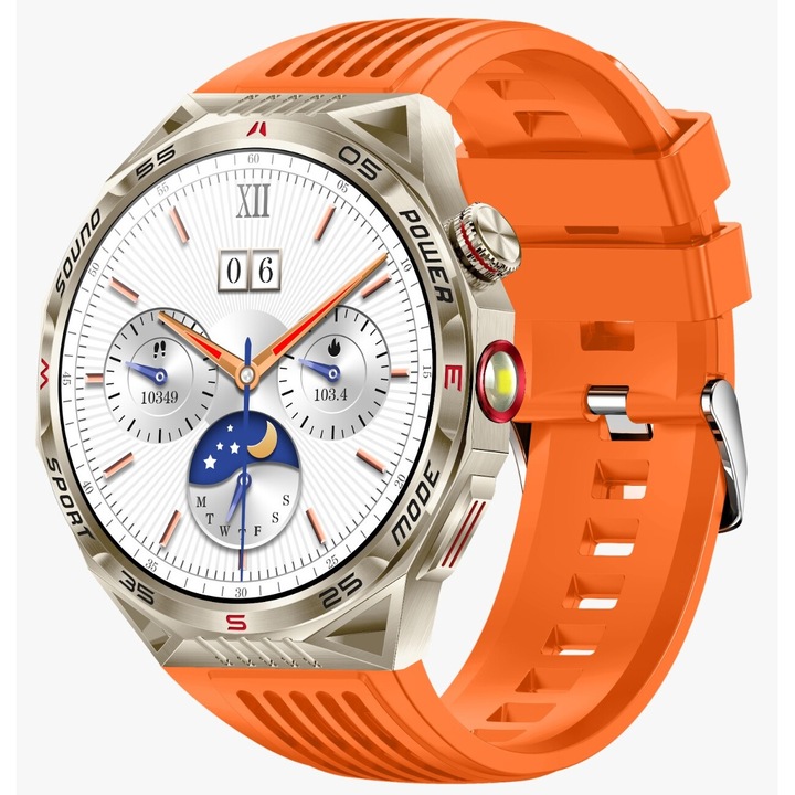 Смарт часовник и фитнес гривна, Singlait®, модел ST28O, гласови повиквания, микрофон, високоговорител, известия, SMS, социални медии, наблюдение на физическата активност, сън, пулс, крачкомер, музикален плейър, водоустойчив, оранжев