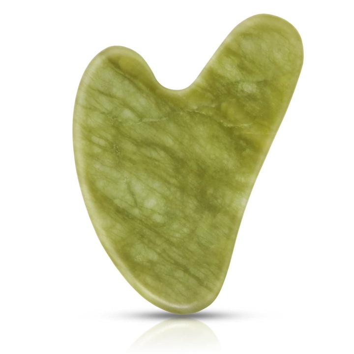 Gua Sha din Piatra de Jad pentru Masaj Facial si Lifting Natural, Axroad Mall, Pentru ten uniform, Drenaj limfatic facial, Imbunatatirea circulatiei, Relaxare musculara, Tonifiere piele, Cuart, 8x5.4x0.43cm, Verde deschis