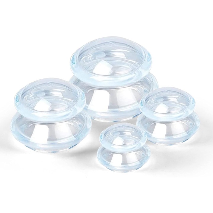 Set 4 Ventuze de Masaj Terapeutice, Axroad Mall, Pompa cu Vacuum, Functie Terapeutica, Anticelulita, Relaxare, Design ergonomic, Pentru gat, Spate, Umeri, Picioare, Silicon, 4.6cm/6cm/7.6cm/10cm, Alb/Transparent