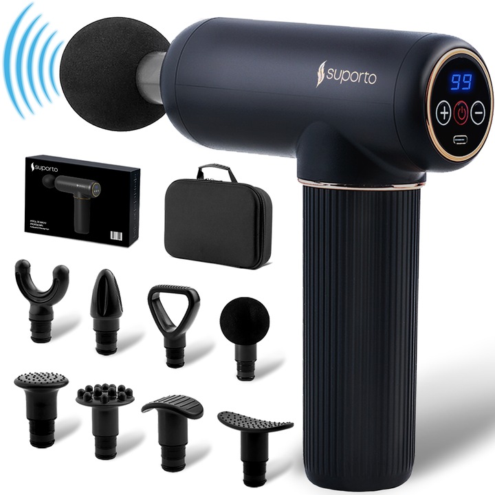 Професионален перкусионен масажен пистолет Suporto 2.0, подобрена циркулация, релаксация и тонизиране за гръб, шия, рамене, крака, ръце, устройство за антицелулитен вибромасаж