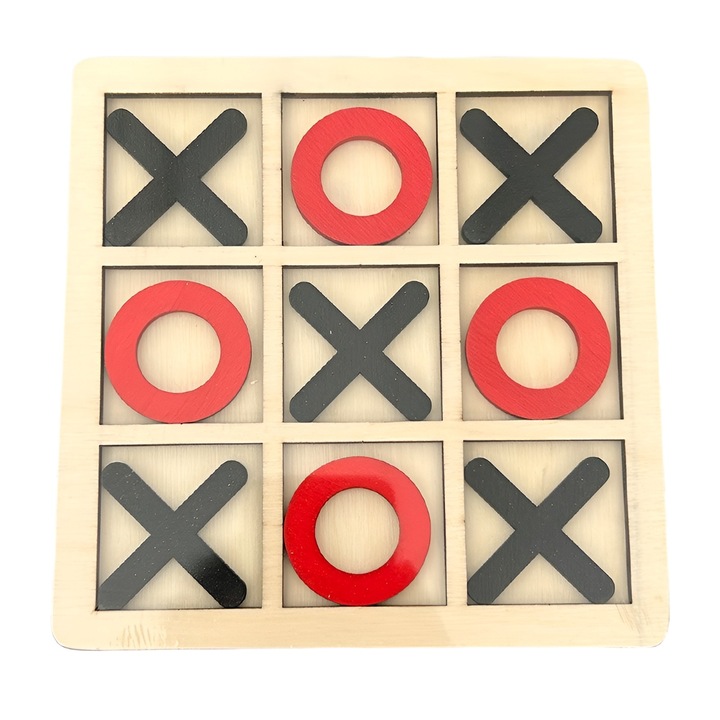 Montessori X és 0 játék, fa, interaktív/oktató, 9 db, 14,3x14,3 cm, piros/fekete