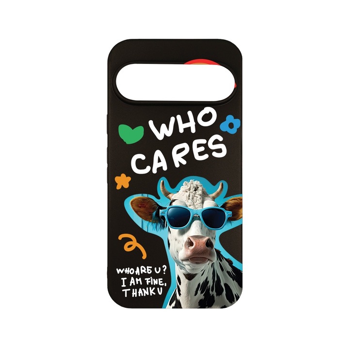 Husa pentru Google Pixel 9 Pro, BestCase® Slim SIlicon 0.8MM, Cool Cow - Who Cares?, Protectie Camera, Antisoc, Rezistenta la uzura, c-B 975