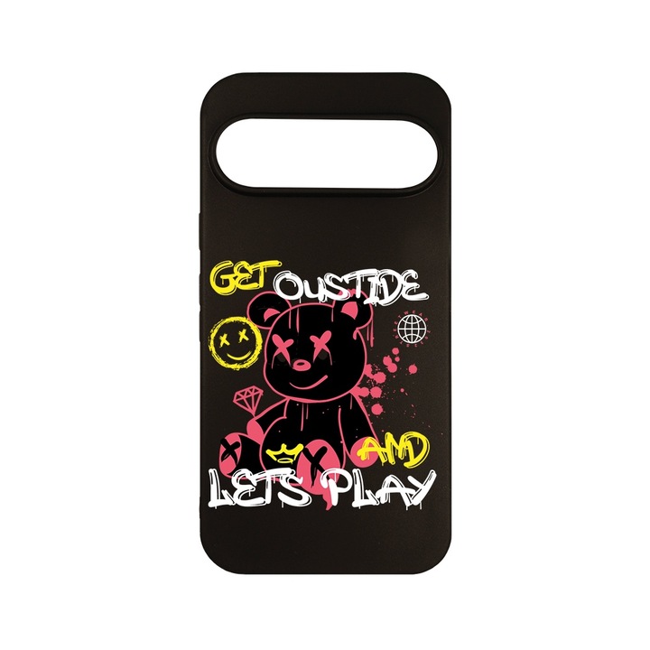 BestCase 0.8mm Slim Szilikon telefontok, kompatibilis modell Honor Google Pixel 9 Pro, Teddy Bear Lets Play, Protectie Camera, Kamera védő, Fekete, c-B 1554