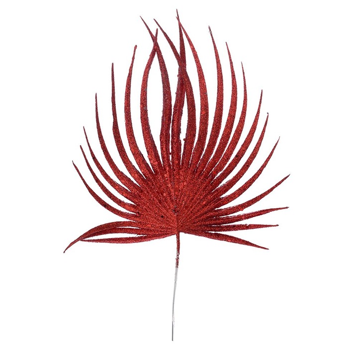 Decoratiune brad set 6 frunze de palmier rosii, inaltime 30 cm