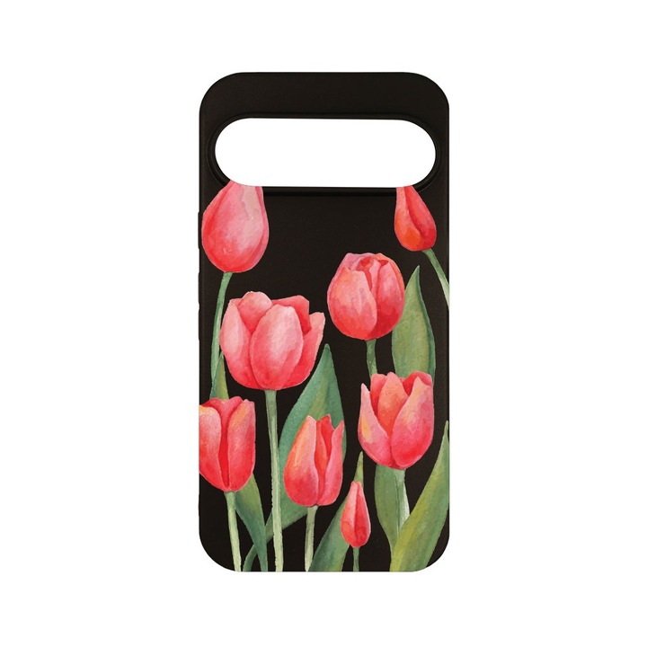 Husa pentru Google Pixel 9, BestCase® Slim SIlicon 0.8MM, Red Tulips, Protectie Camera, Antisoc, Rezistenta la uzura, c-B 633