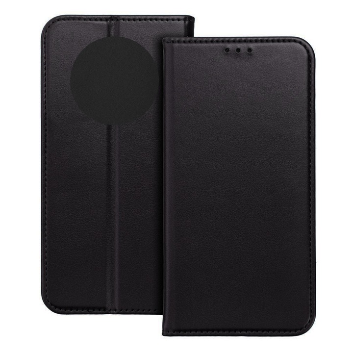 Husa pentru Oppo Reno 12F (4G / 5G), Piele ecologica, Premium PU Leather Book, Buzunar card, Inchidere magnetica, Functie stand / suport, Decupaj difuzor apeluri, Acoperire completa 360 de grade, Protectie fata-spate, Tip carte, Negru