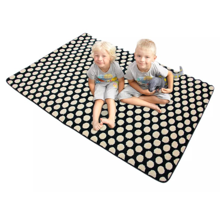 Covor Plus 3D, elSimone, Sigur, Usor De Curatat Cu Peri Scurti, 120x170 cm, Dreptunghiular, Grosime 15 cm, Microfibra, Cerculete, Grafit