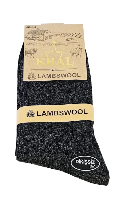 Sosete Lungi Clasice Lana Barbati KRAL Socksdwqf, Negru, 40-44