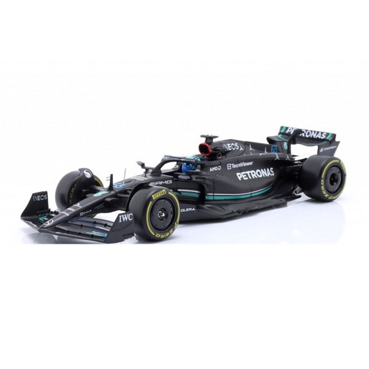 Macheta Formula 1 Mercedes AMG 2023 #63 George Russell cu vitrina plexiglass - 1/24 Bburago
