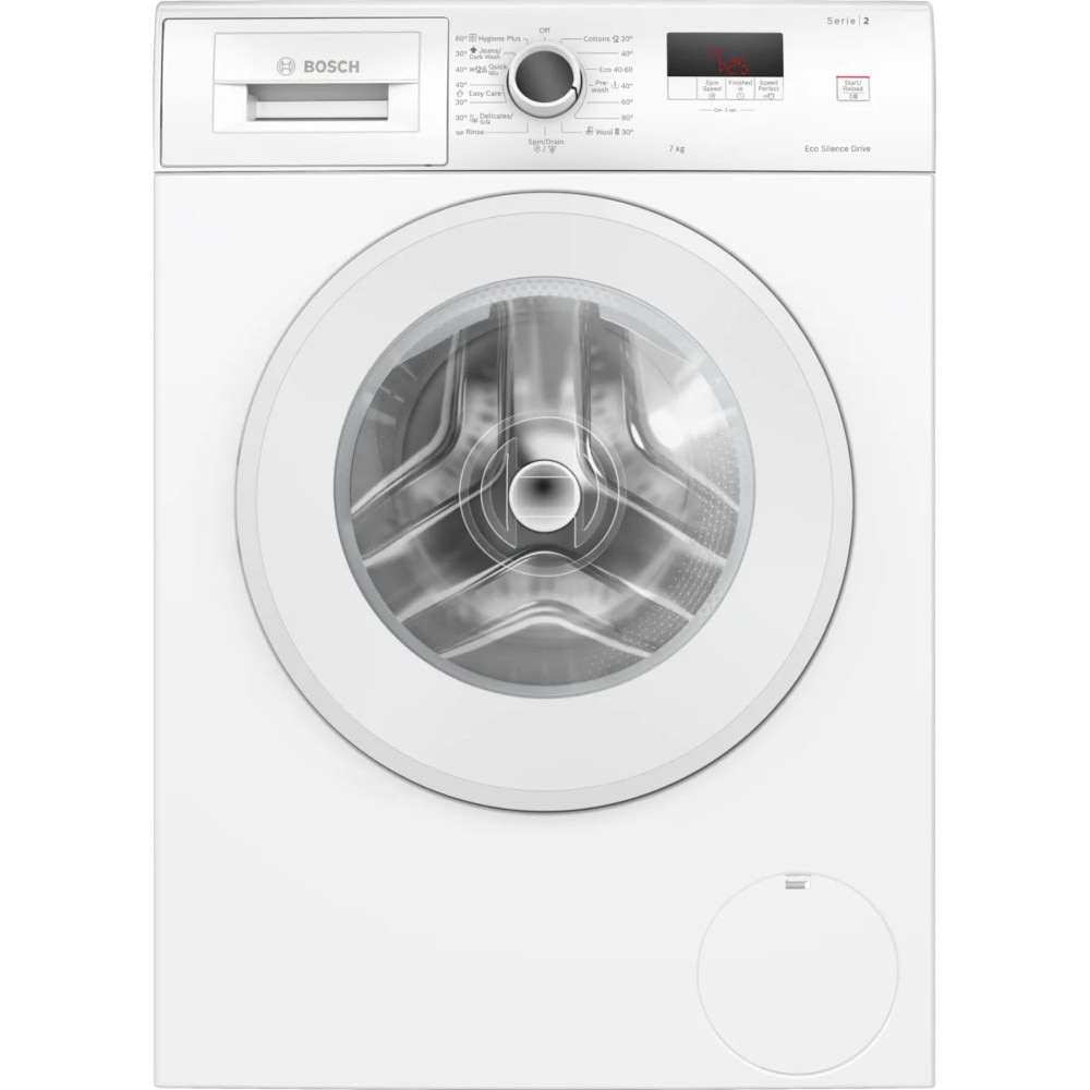 Masina de spalat, Bosch WGE02200BY, SER2, Masina de spalat 7kg, A, 1200 rpm, 51/71dB(A), waveDrum 65l, 4 optiuni, SpeedPerfect, Hygiene+, Blugi/spalare inchisa, usa alba