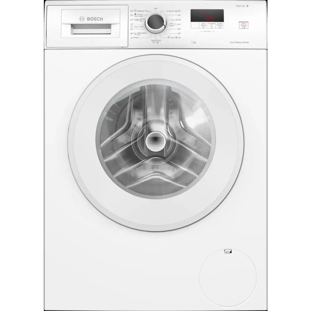 Masina de spalat, Bosch WGE02200BY, SER2, Masina de spalat 7kg, A, 1200 rpm, 51/71dB(A), waveDrum 65l, 4 optiuni, SpeedPerfect, Hygiene+, Blugi/spalare inchisa, usa alba